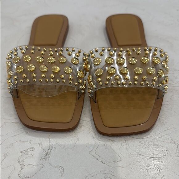 ZARA clear slides gold studs sandals 39 fit like size 8.5 - Picture 10 of 12